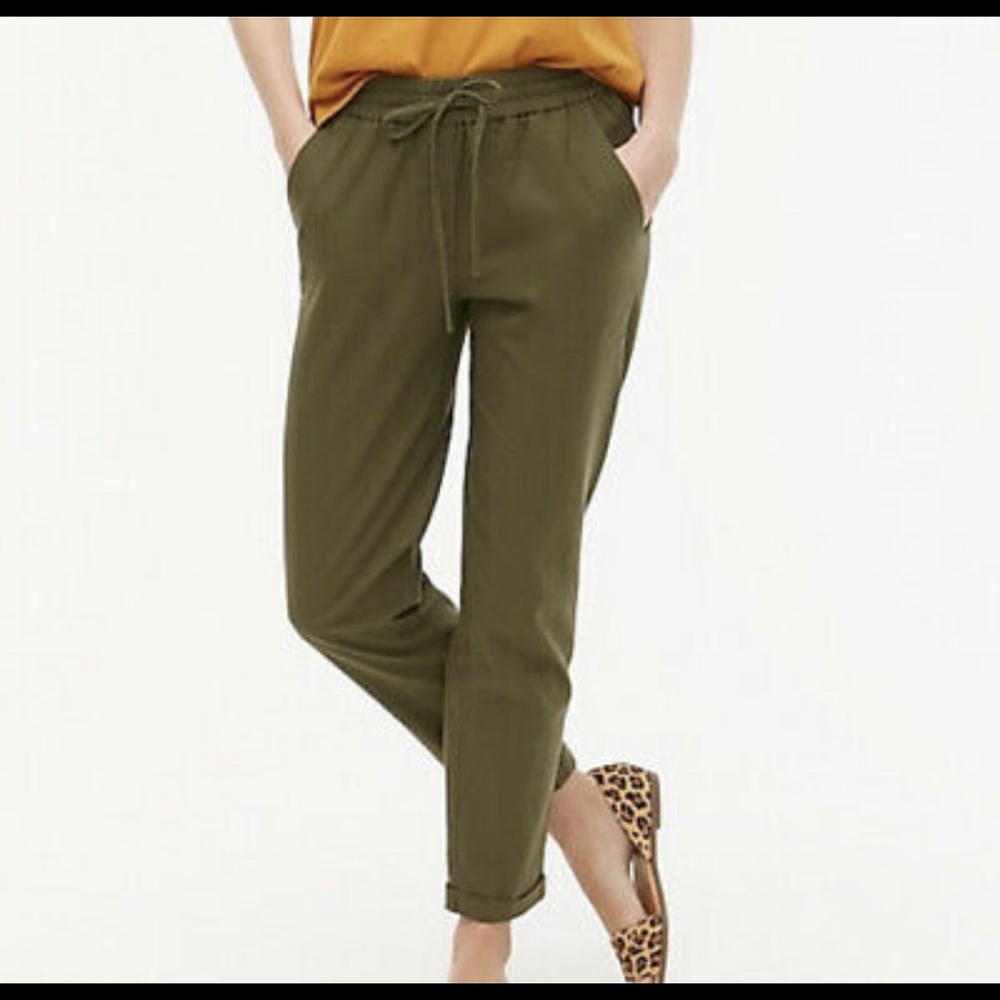 J Crew Women's Green Linen-cotton Drawstring Pant